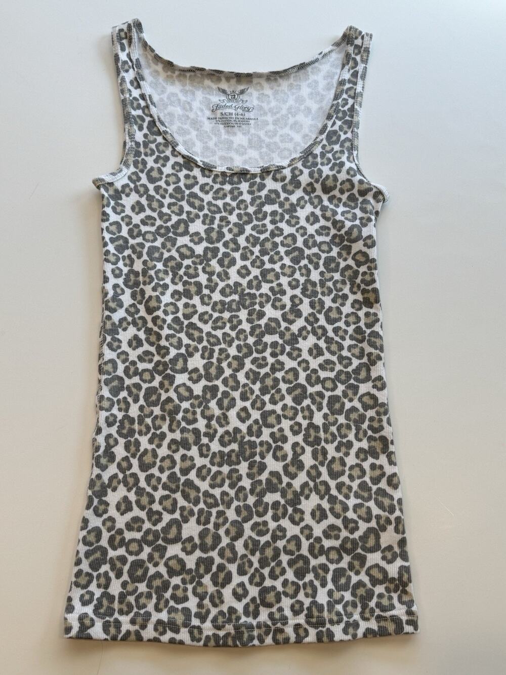 EUC Faded Glory Snow Leopard Print Ribbed Tank Top Women's Small